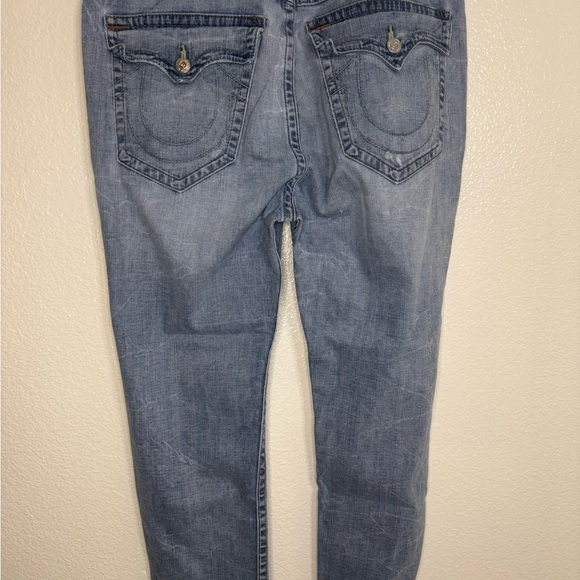 TRUE RELIGION Billy 36 Mid Rise Straight Jeans Light Wash Flap Pockets Men - Picture 2 of 12